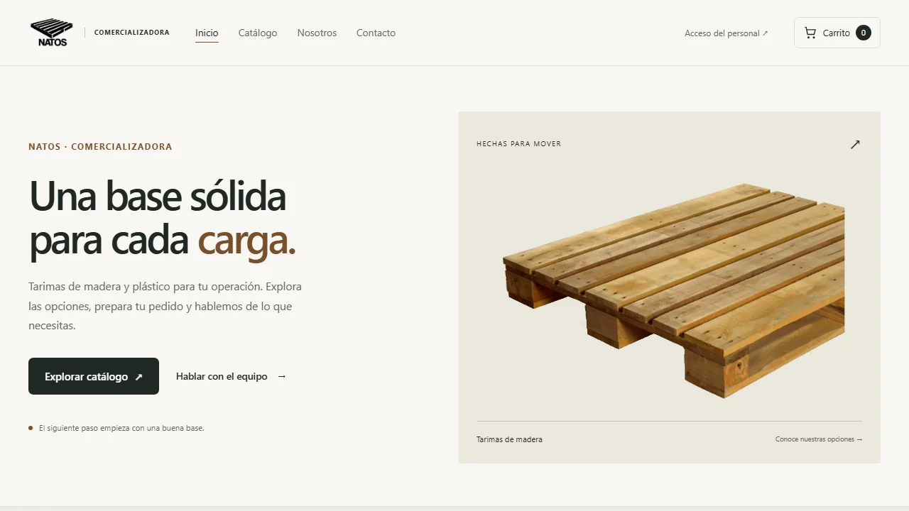 NATOS commercial platform homepage with lumber and pallet catalog.